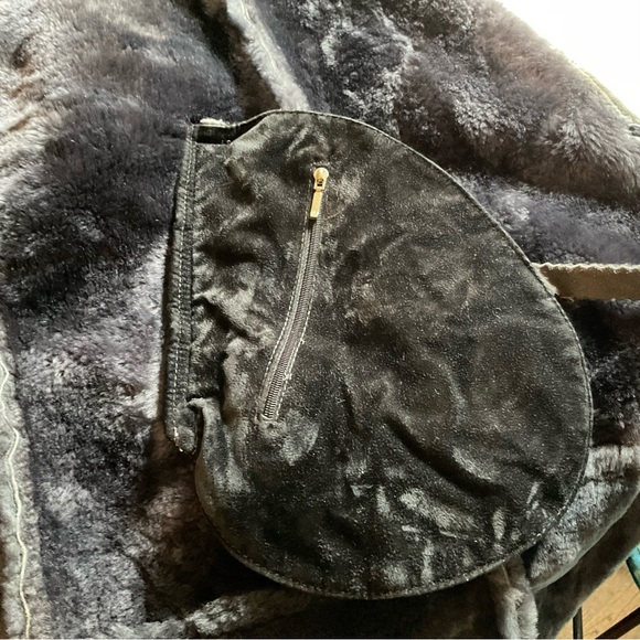 Pellacci Made in USA Charcoal Gray European Sheepskin Coat, Sable Mink Trim - Picture 11 of 16